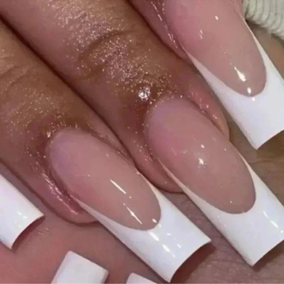 Women's Girls White French Tip Long Nude Nails 24 pcs - Picture 2 of 5